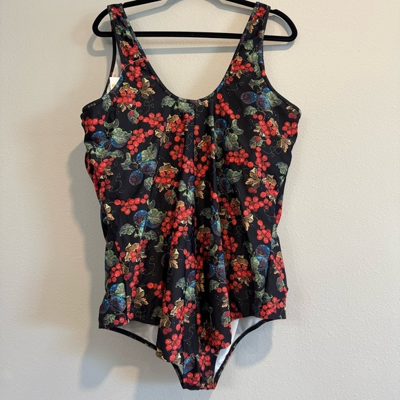 Delimira Zipper Front Ruched One Piece Swimsuit Floral Swimsuit 24 NWT - Picture 3 of 6